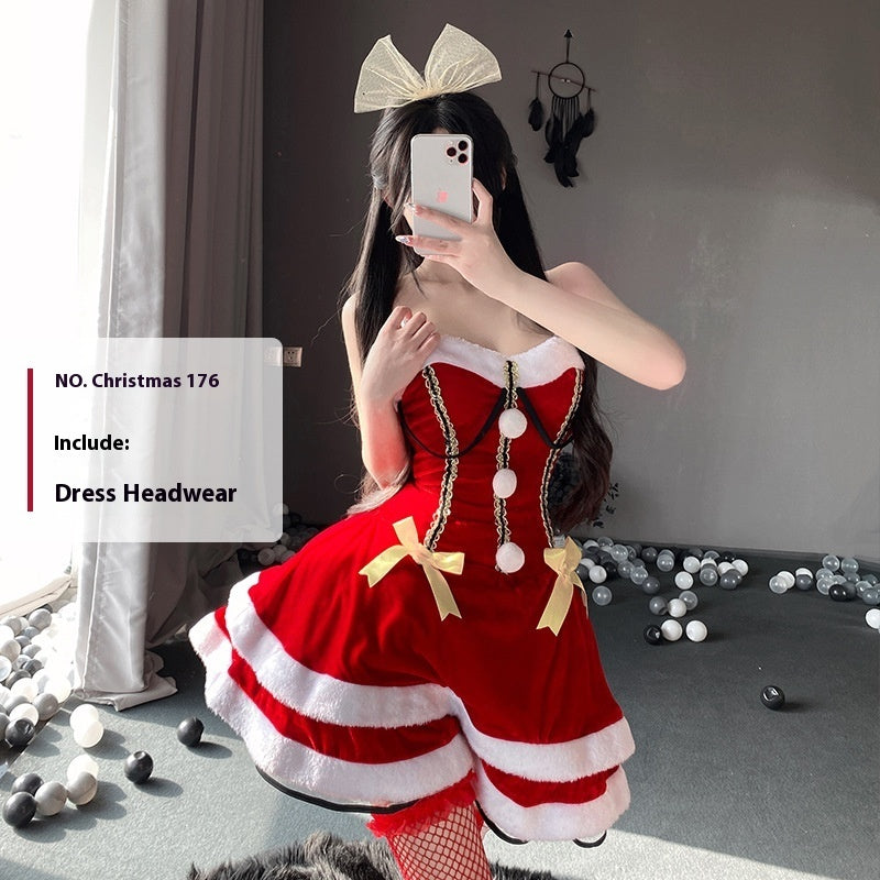 Christmas Bunny Cosplay Uniform, Gold Velvet Women’s Costume Set (Free Size)