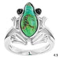 Charming Accent: Silver Creative Personality Cute Turquoise Frog Animal Ring.