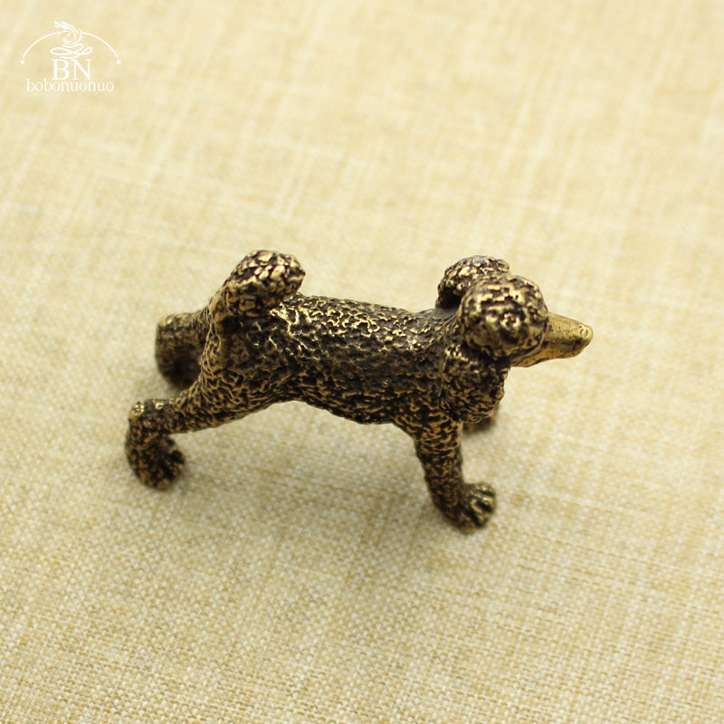 Retro Pure Copper Solid Poodle Dog Ornament, Mini Metal Animal Décor