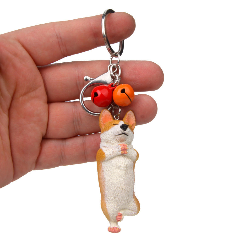Yoga Dog Independent Corgi Bell Keychain, PVC Resin Climbing Dog Pendant