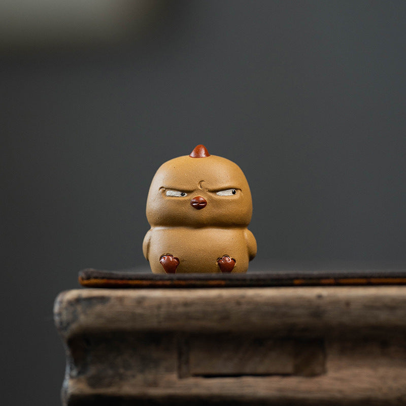 Tea Time Charm: Yixing Purple Sand Tea Pet Ornament (Cute Yellow Chicken).