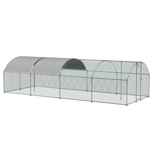 Maximal Security: Extra Large Metal Chicken Coop/Run ($\mathbf{26}$ ft Long) with Half-Roof and Waterproof Design (Silver).