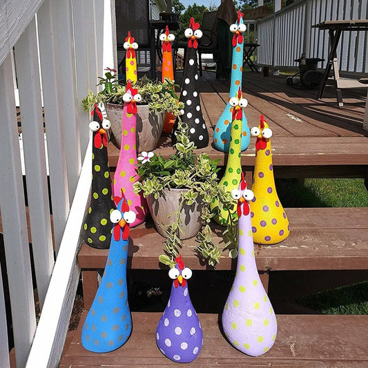 Yard Art Decor Chicken – Garden Lawn Plug Hen & Rooster Statues | Indoor/Outdoor Edge Seater Decorations