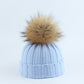 Parent–Child Thermal Knit Hat Set, Winter Raccoon Fur Pom Beanie for Kids & Adults