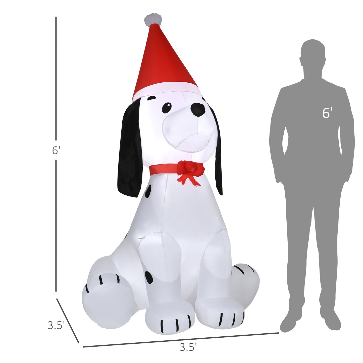 Christmas Inflatable Puppy Decoration, LED Lighted Outdoor Dog Wearing Santa Hat
