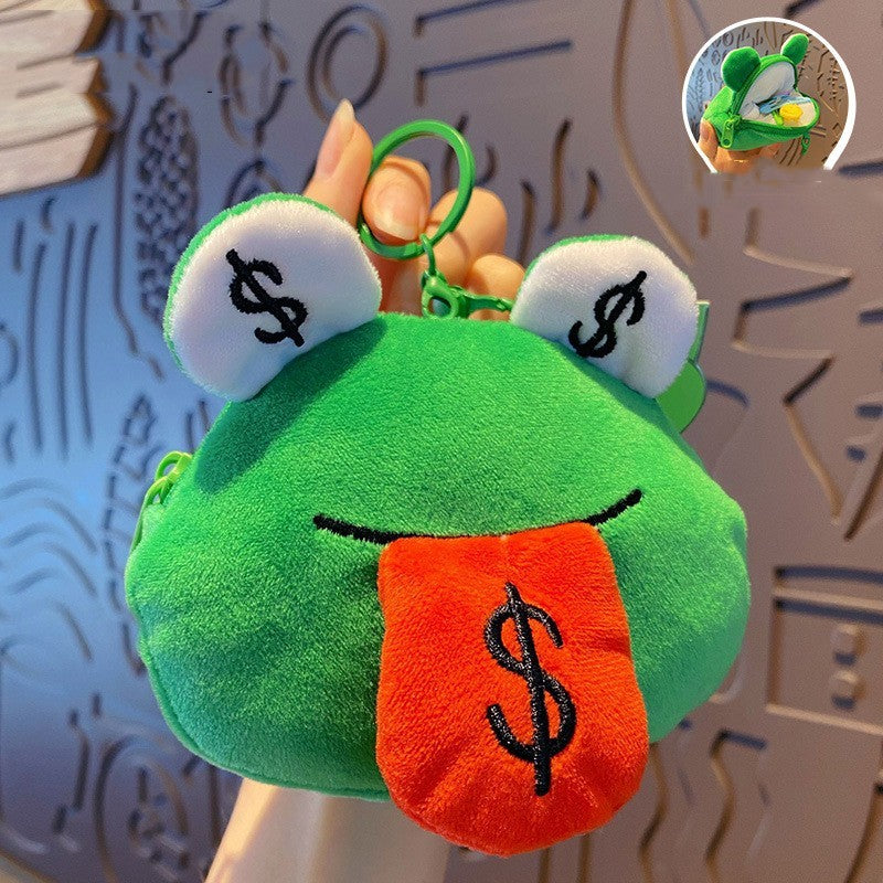 Lucky Charm: Creative Cartoon Plush Money Frog Coin Purse Keychain.