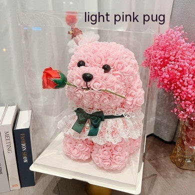 Christmas Rose Dog Home Ornament, Light-Up Holiday Puppy Decoration with Gift Box