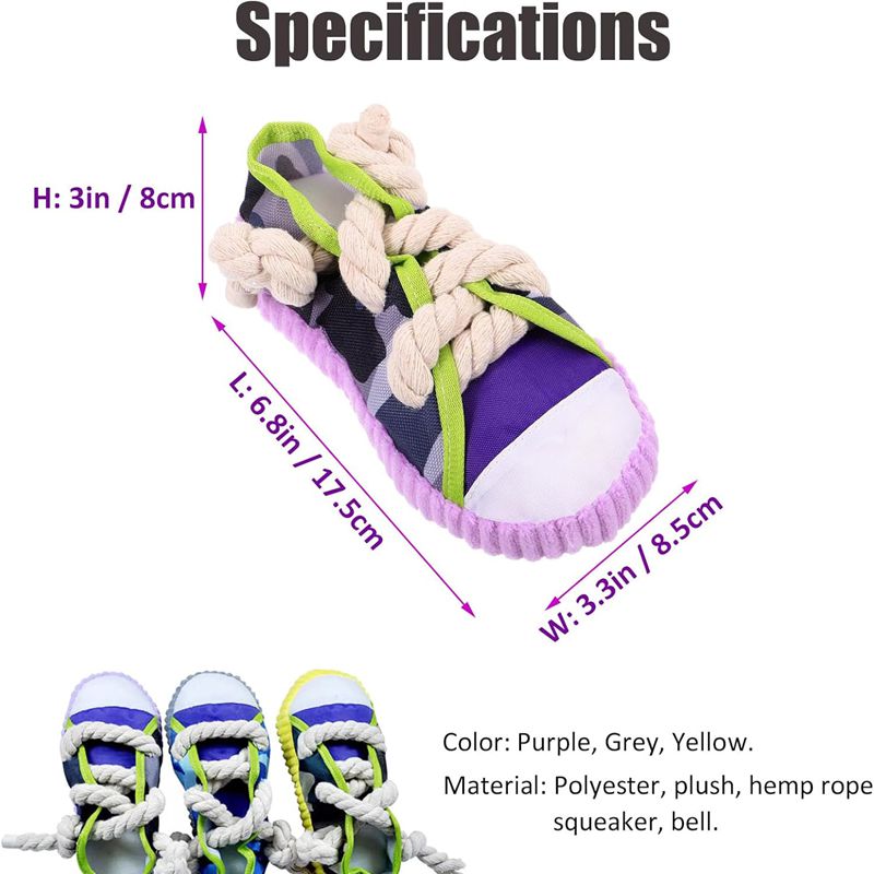 Dog Toys Shoes, Pet Cotton Rope Slippers with Sound, Teeth Cleaning & Built-in BB Airbag Ball