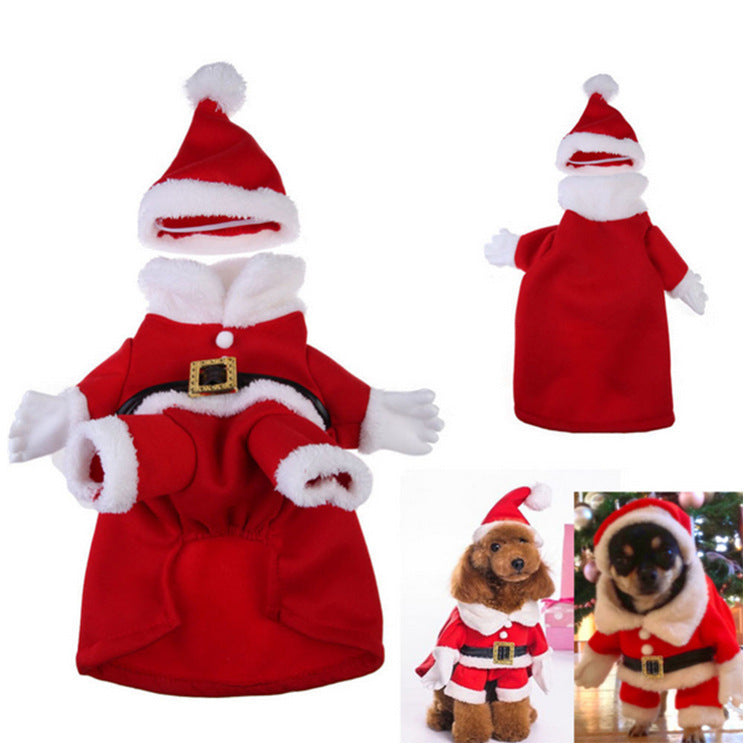 Three-Dimensional Christmas Transformation Suit, Festive Fleece Dog Outfit with Matching Hat