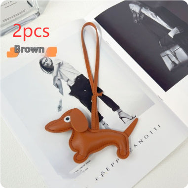 Sausage Dog Carrying Strap Bag Ornament, PU Leather Hanging Accessory