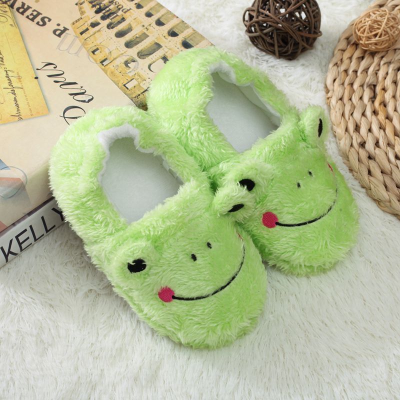 Cozy Jumps: Cute Cartoon Frog Indoor Plush Slippers for Children (Toddler to Pre-Teen).