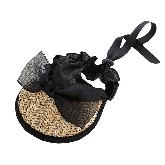 Lace Straw Sun Hat for Pets, Adjustable INS-Style Dog & Cat Hat with Rope and Pig Nose Button