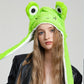 Cute Animal Moving Ear Hat, Plush Panda, Dog, Frog & Bunny Earflap Cosplay Hat for Women