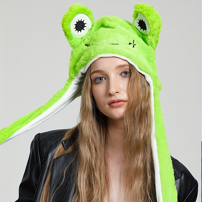 Cute Animal Moving Ear Hat, Plush Panda, Dog, Frog & Bunny Earflap Cosplay Hat for Women