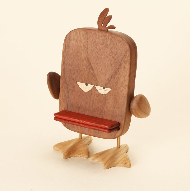 Quirky Perch: Big Face Duck Creative Wooden Mobile Phone Stand (Beech or Walnut).