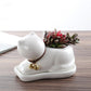 White Ceramic Animal Ornament with Tray, Dog, Cat & Hippo Decorative Planter (Small)
