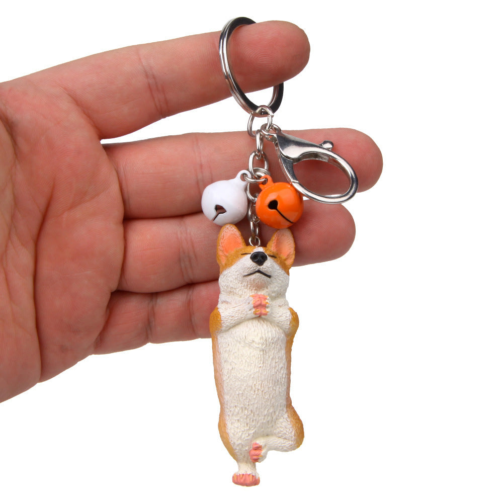 Yoga Dog Independent Corgi Bell Keychain, PVC Resin Climbing Dog Pendant