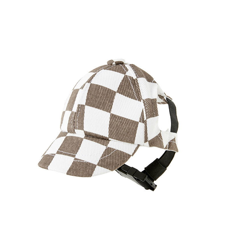 Pomeranian Baseball Cap, Plaid Cotton Outdoor Hat for Small & Medium Dogs