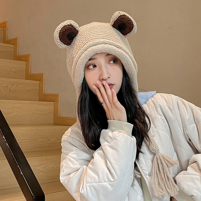 Cozy Chic: Women's Frog Knitted Warmth One-Piece Woolen Hat (One Size).