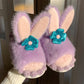 Cute Purple Bunny Plush Slippers, Non-Slip Soft Bottom Indoor Footwear
