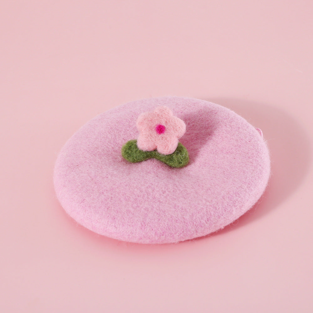 Wool Felt Flower Hat for Pets, Cute INS-Style Floral Cap for Cats & Dogs