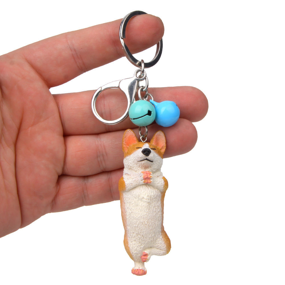 Yoga Dog Independent Corgi Bell Keychain, PVC Resin Climbing Dog Pendant