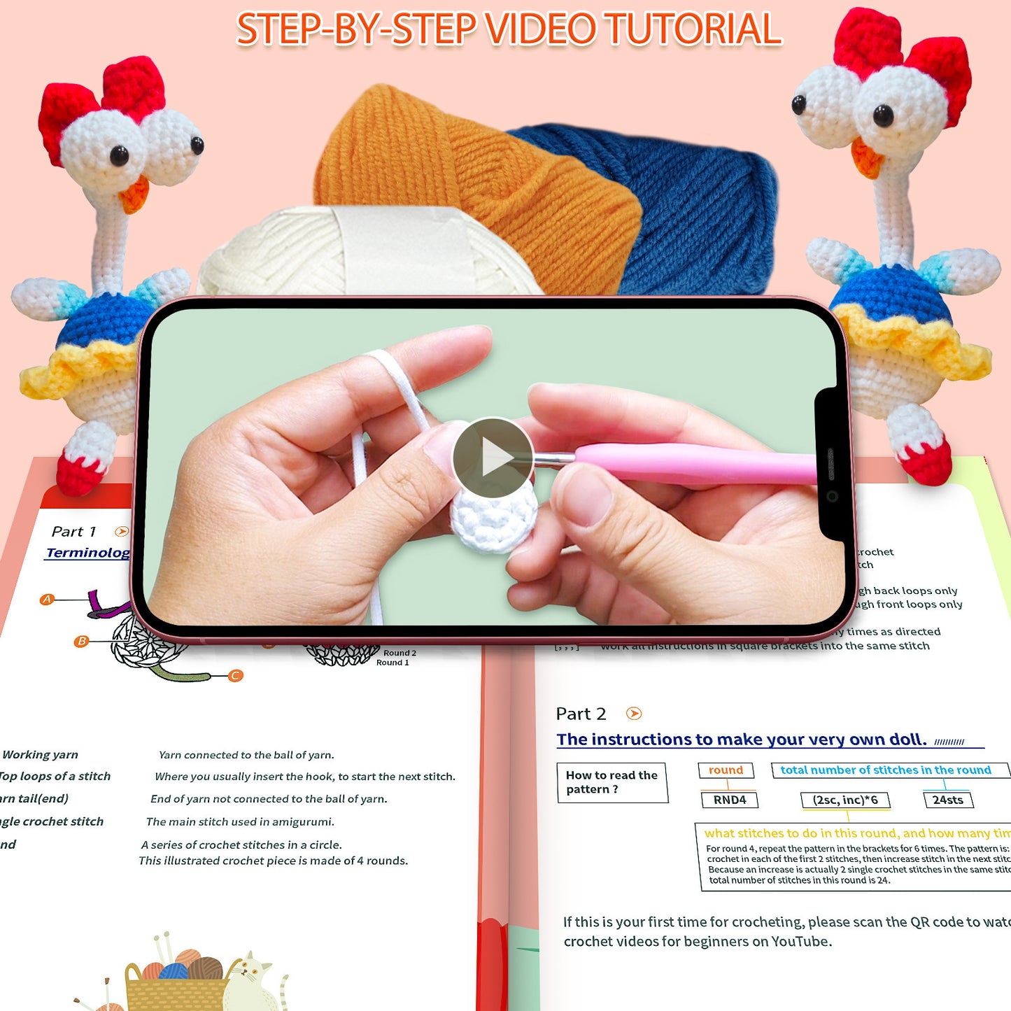 DIY Delight: Kawaii Big-Eyed Gurgy Chicken Doll Crochet Woven Material Kit (Japanese Style).