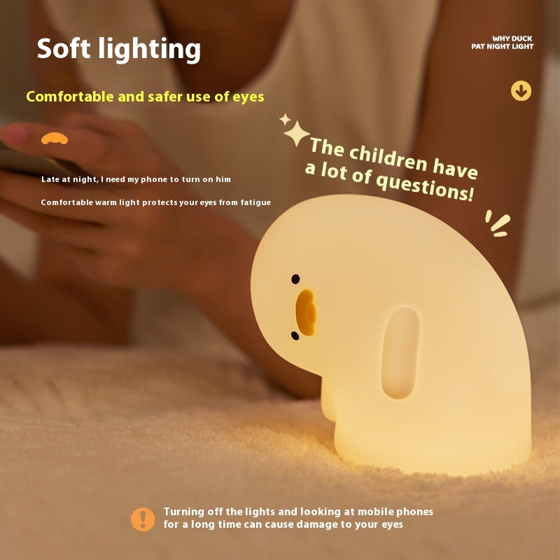 Cute Duck LED Night Light – USB Rechargeable Silicone Touch Lamp with Auto-Off Timer