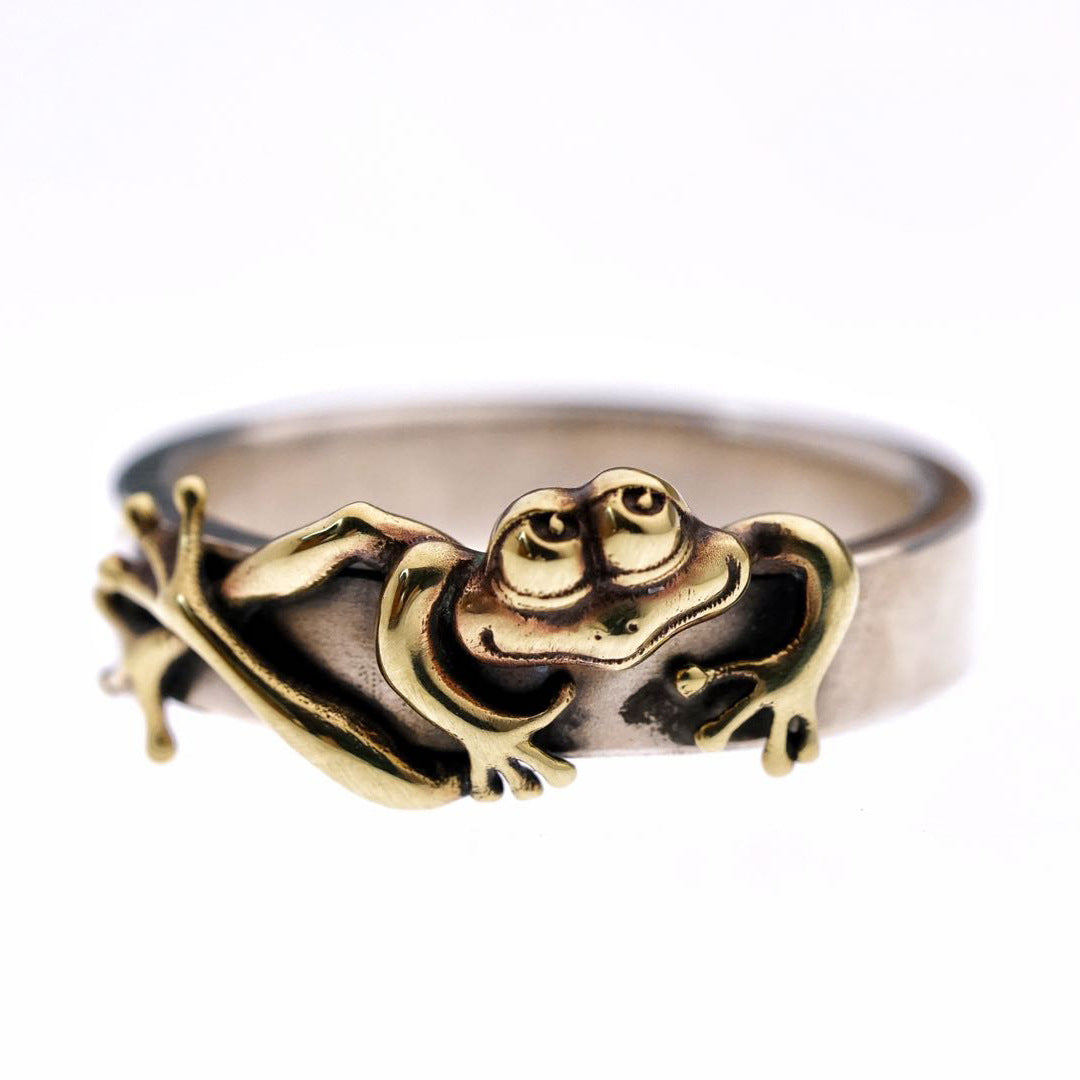 Timeless Love: Tanabata Frog Prince Simple Retro Hand-carved Couple Style Adjustable Ring.
