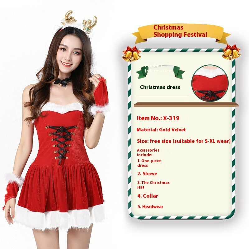 Christmas Bunny Cosplay Uniform, Gold Velvet Women’s Costume Set (Free Size)