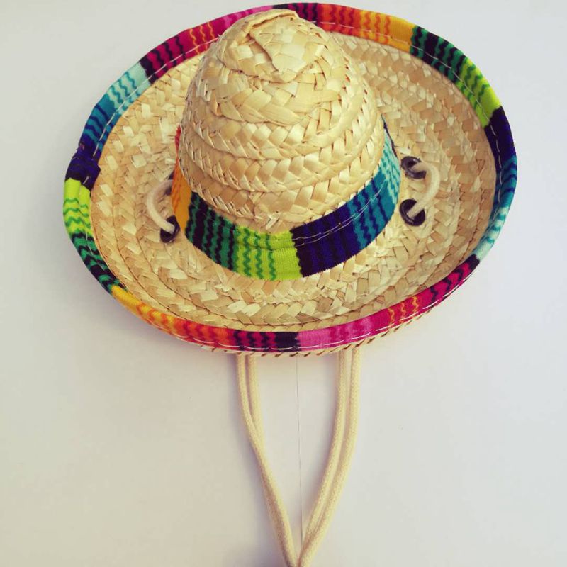 Mexican-Style Straw Pet Hat, Woven Sun Hat for Dogs & Cats with Unique Pattern Design