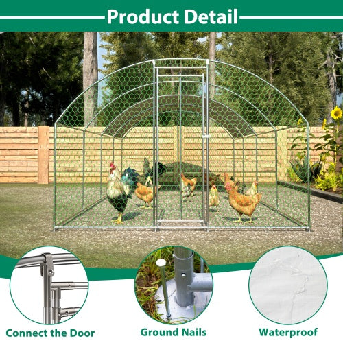 Maximal Security: Extra Large Metal Chicken Coop/Run ($\mathbf{26}$ ft Long) with Half-Roof and Waterproof Design (Silver).