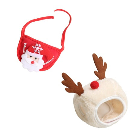 Christmas Pet Hat & Saliva Towel Bib, Cute Winter Cartoon Accessories for Dogs & Cats