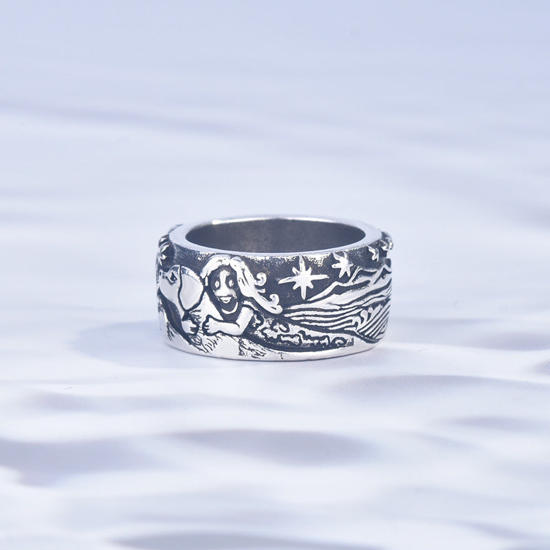 Dog and Girl Carved Ring, European & American Style Copper Electroplated Animal Jewelry