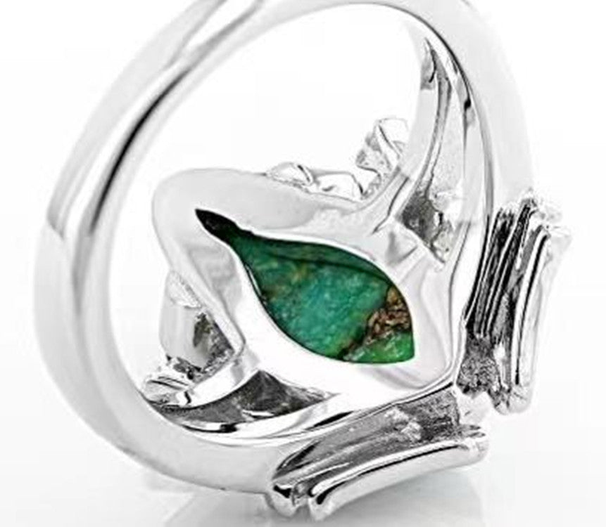 Charming Accent: Silver Creative Personality Cute Turquoise Frog Animal Ring.