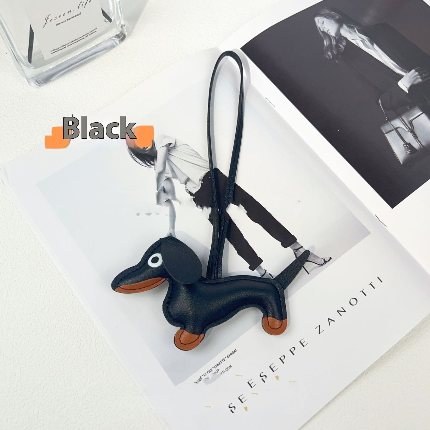 Sausage Dog Carrying Strap Bag Ornament, PU Leather Hanging Accessory