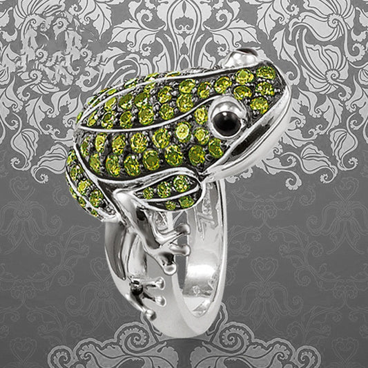 Bold Glamour: Female Personality Niche Design Exaggerated Frog Adjustable Ring (Silver).