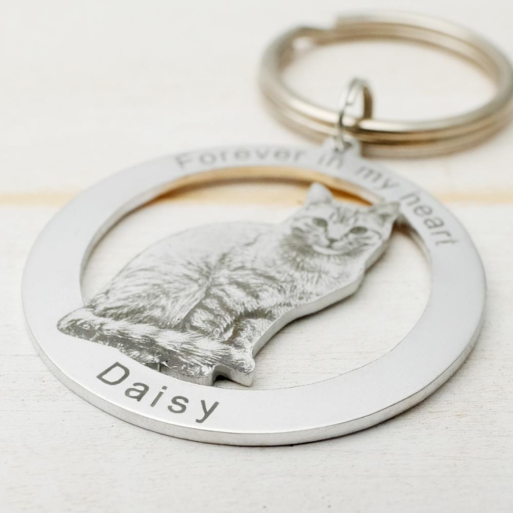 Custom Keychain Picture Keyring, Dog Photo Pet Memorial Keepsake