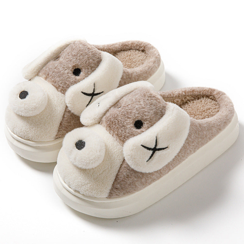 Cute Cartoon Dog Plush Slippers, Winter Warm Non-slip Indoor Thick Bottom House Shoes