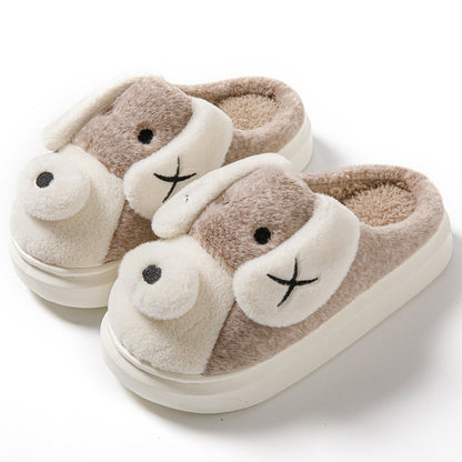 Cute Cartoon Dog Plush Slippers, Winter Warm Non-slip Indoor Thick Bottom House Shoes