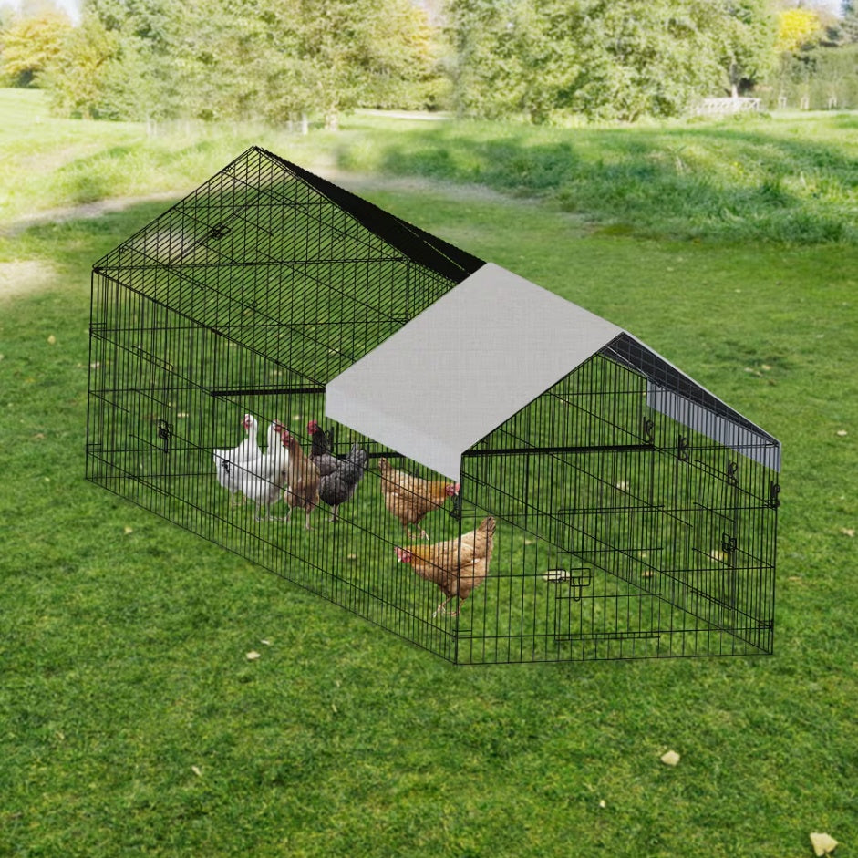 Poultry Farming Outdoor Metal Chicken Coop – Black Gray Fabric & Metal Enclosure