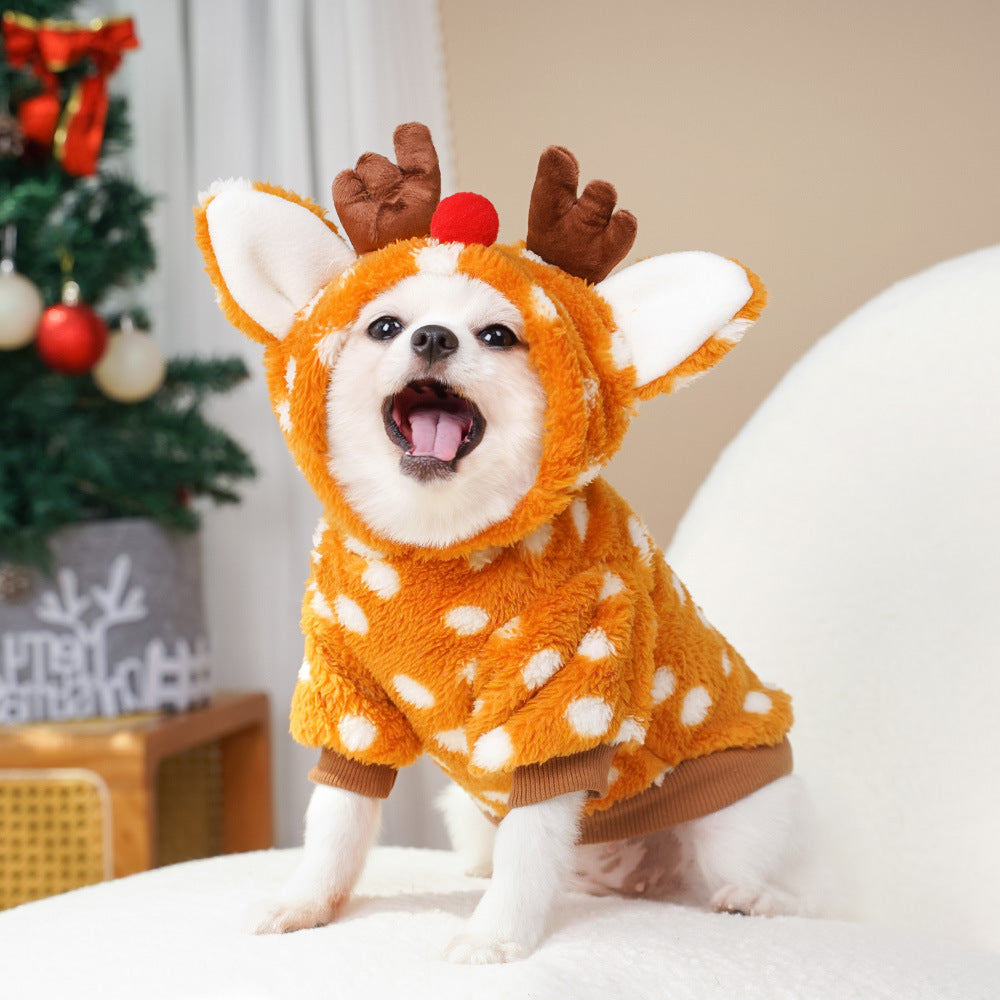 Christmas Elk Pet Costume, Fleece-Lined Winter Clothes for Dogs & Cats (XS–XXL)