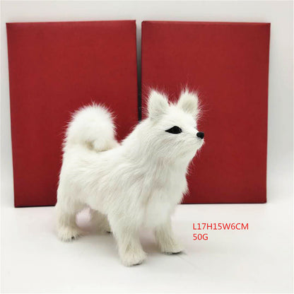 White Samoyed Home Ornament, Handmade Bionic Dog Craft (Rabbit Fur Material)