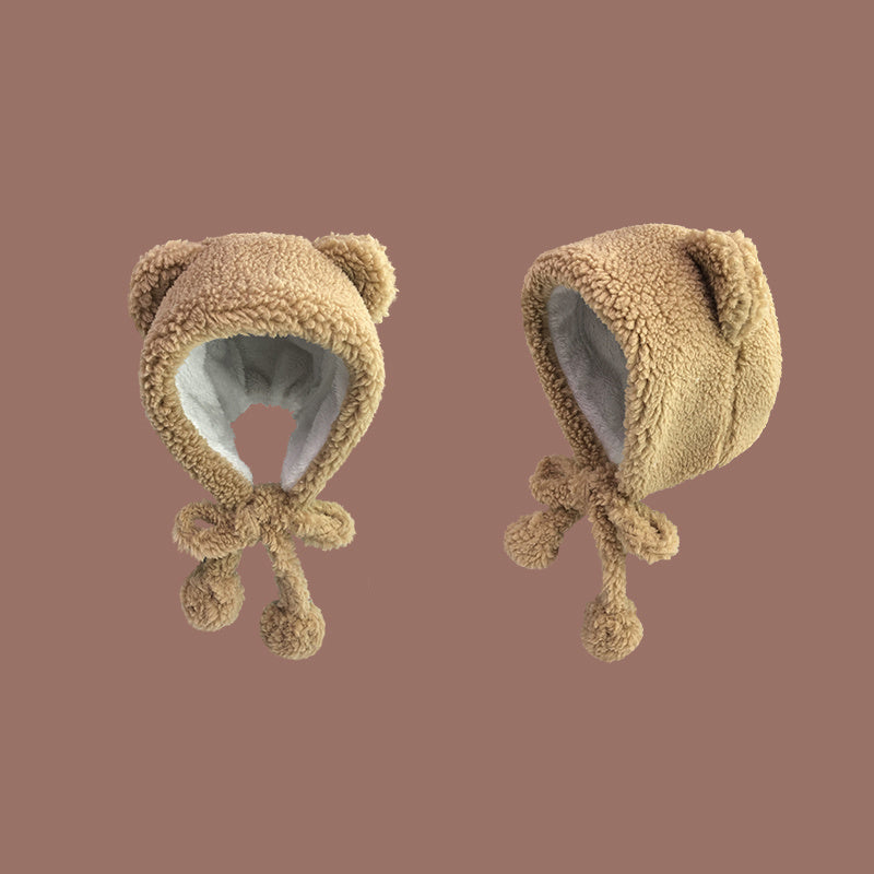 Sweet & Cozy: Cute Khaki Ears Plush Hat (Warm, Versatile, Cartoon Style).