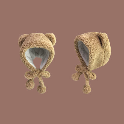 Sweet & Cozy: Cute Khaki Ears Plush Hat (Warm, Versatile, Cartoon Style).