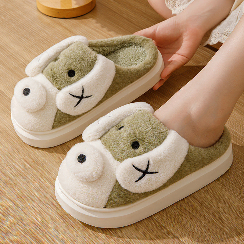 Cute Cartoon Dog Plush Slippers, Winter Warm Non-slip Indoor Thick Bottom House Shoes
