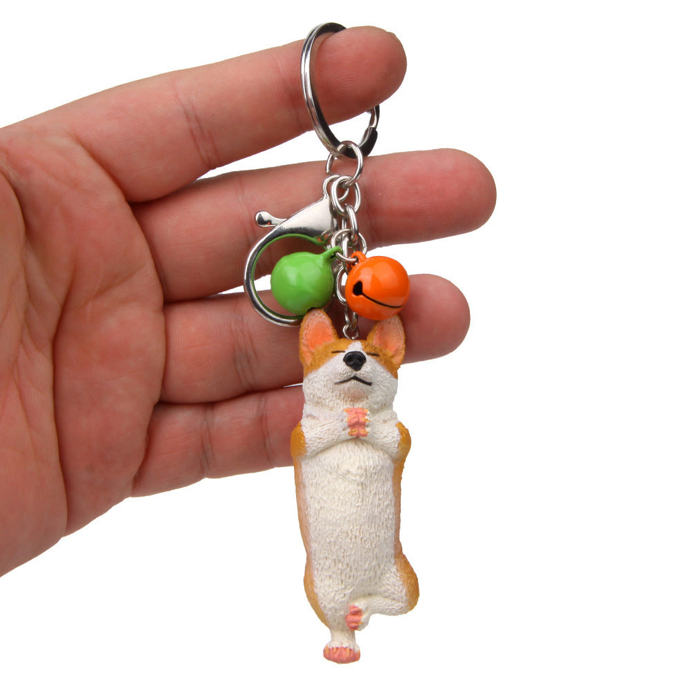 Yoga Dog Independent Corgi Bell Keychain, PVC Resin Climbing Dog Pendant