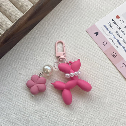 Pearl Balloon Dog Flower Keychain, Colorful Resin & Plastic Pendant