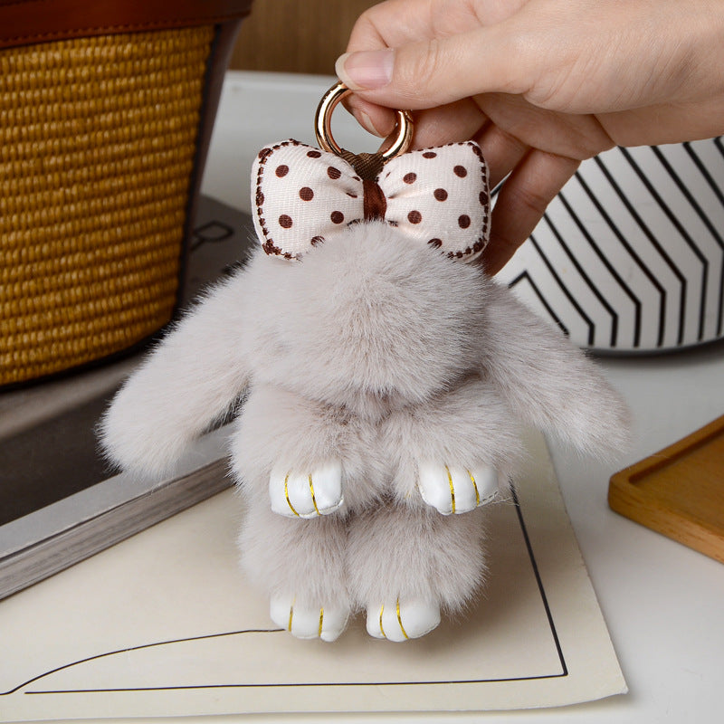 Cartoon Plush Bunny Keychain, Cute 13cm Rabbit Pendant with Bowknot