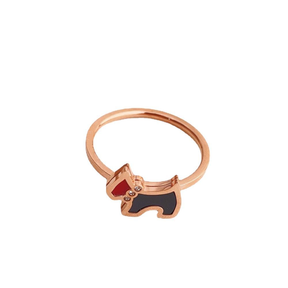 French-Inspired Personalized Dog Ring, Retro Titanium Steel Women’s Jewelry (Rose Gold)